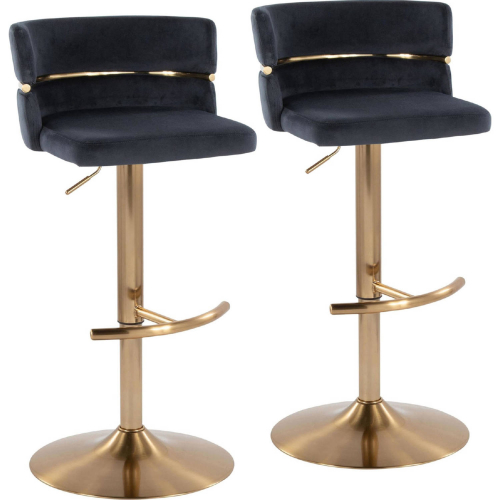 Cinch Adjustable Swivel Bar Stool in Gold & Black Velvet (Set of 2)